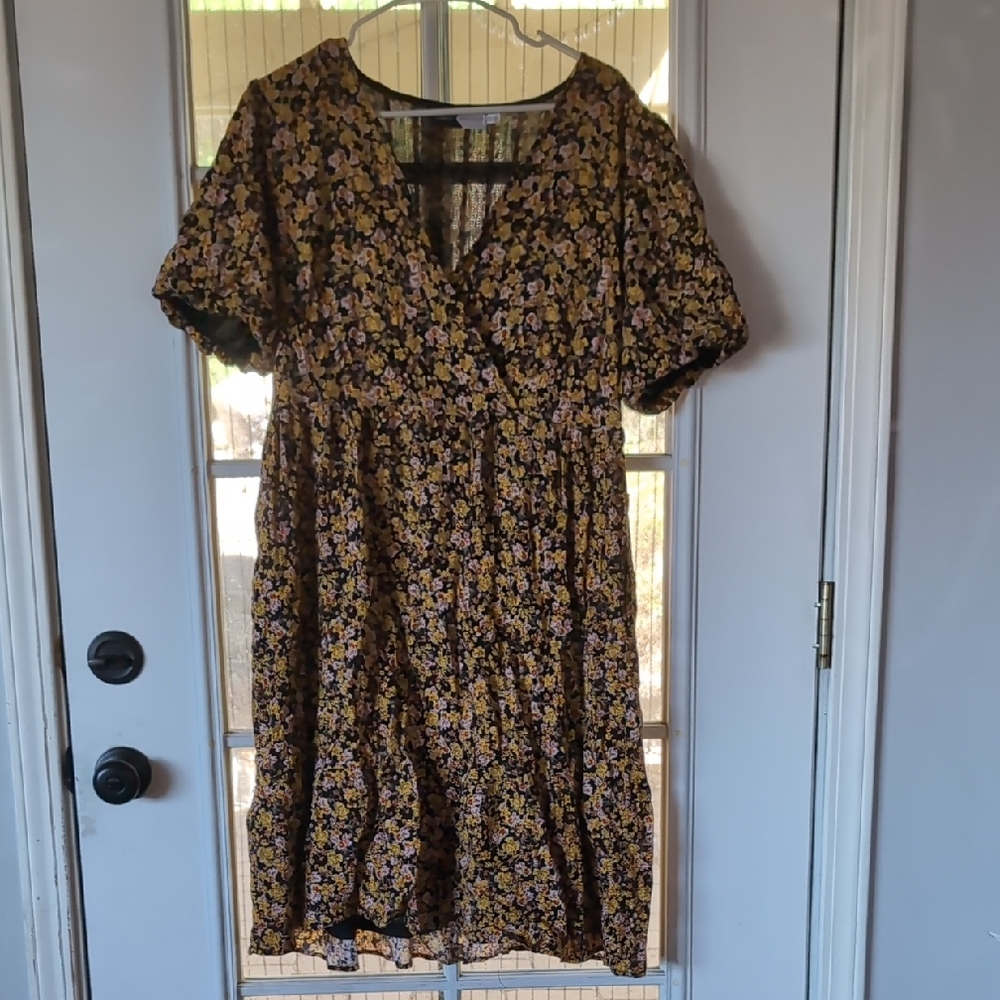 Floral Black and Yellow Dress